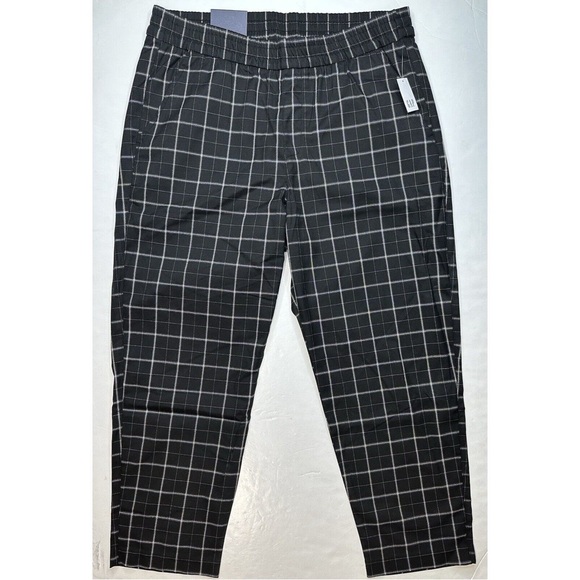 NWT Gap Factory Sz L Twill Black Plaid Easy Pants Pull On Tapered Ankle Mid Rise - Picture 4 of 10